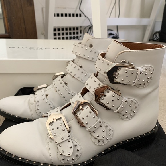 Givenchy White Studded Leather buckle booties sz 8 - Picture 8 of 12